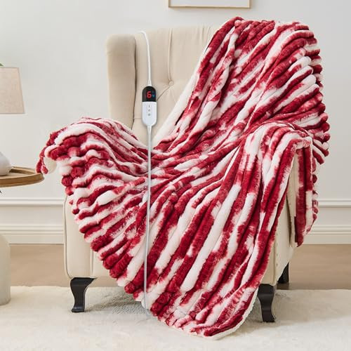 Easthome 50" x 60" Ribbed Faux Fur Sherpa Heated Blanket