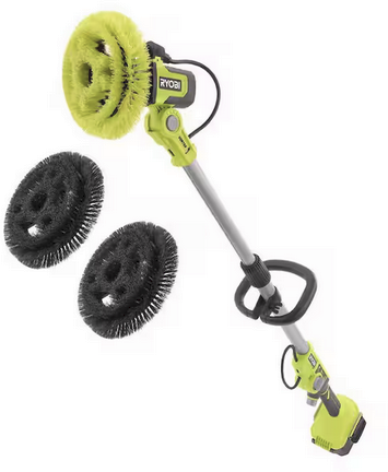 RYOBI ONE+ 18V Cordless Soap Dispensing Scrubber with (2) 9 in. VORTEX Hard Bristle Brushes