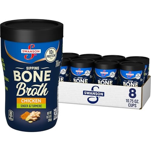 Swanson Sipping Bone Broth Chicken with Ginger & Turmeric 2 x 8-Pack Deal