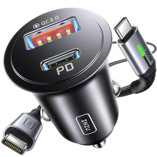 INIU 60W Car Charger 12V USB Socket w/ Fast Charger 100W Type C Cable