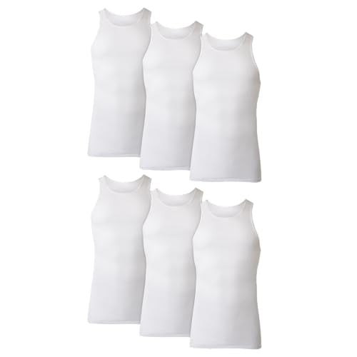 Hanes Men's Cotton Moisture-Wicking Ribbed Tank Undershirts 6-Pack