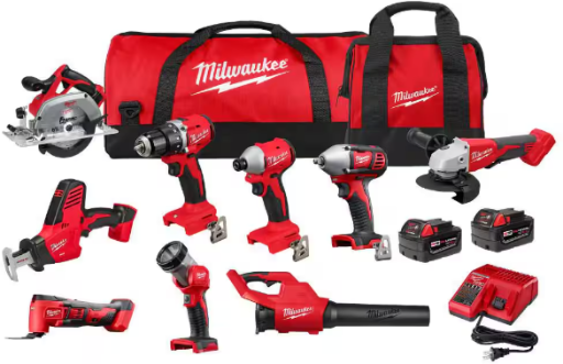 Milwaukee M18 18-Volt 9-Tool Lithium-Ion Cordless Combo Kit with 2 Batteries and Charger