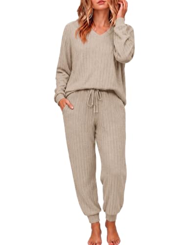 Ekouaer Womens Ribbed Knit Lounge Set Long Sleeve Pajama Sets Deal