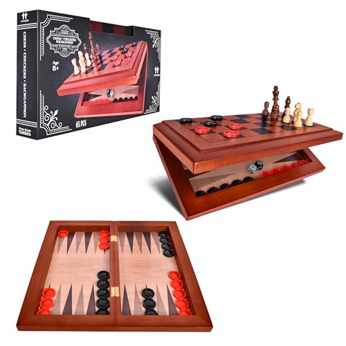 Elbow Room Games 3-in-1 Chess, Checkers & Backgammon Board Game Set