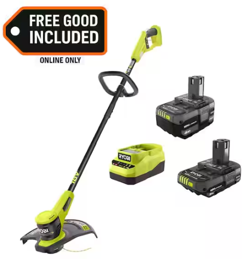 RYOBI ONE+ 18V Lithium-Ion Starter Kit with 2.0 Ah Battery, 4.0 Ah Battery & Charger and FREE ONE+ 13” String Trimmer