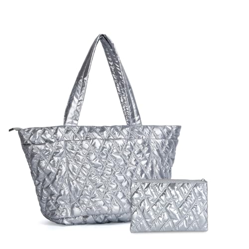 20" Bug Checkered Nylon Women's Laptop Tote Bag (Silver)