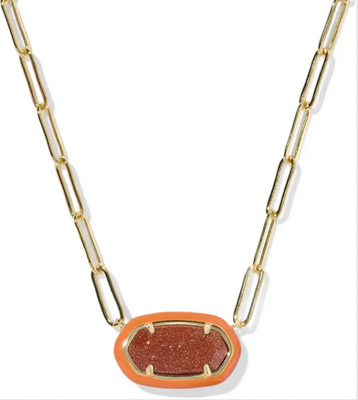 Kendra Scott Elisa Enamel Frame Paperclip Necklace Gold Orange Goldstone Deal