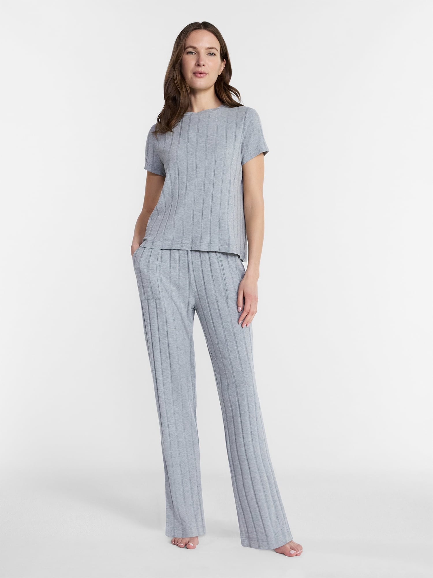 Lissome Women's Rib Knit Top and Pants Pajama Set, 2-Piece Deal