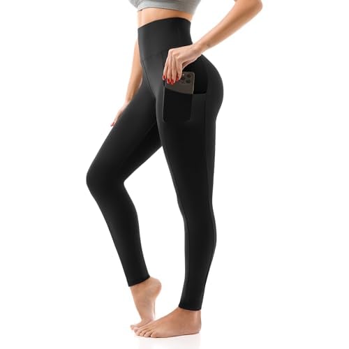 SINOPHANT High Waisted Leggings with Pockets for Women, Full Length Capri Buttery Soft Yoga Pants (Full Black, L-XL)