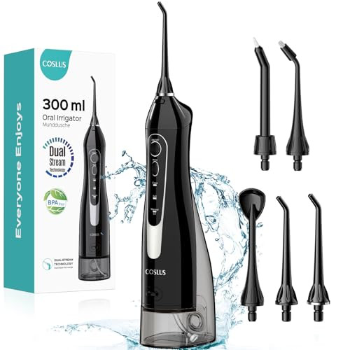 COSLUS 300ml Cordless Portable Rechargeable Water Flosser