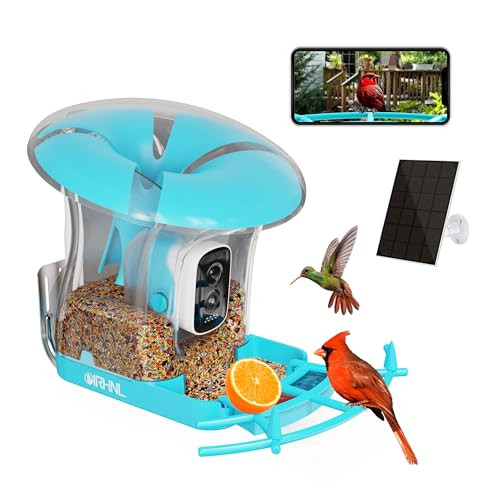 OIRHNL Smart Bird Feeder with 3L Capacity, 2K HD AI Recognition, Solar Powered, 64G SD