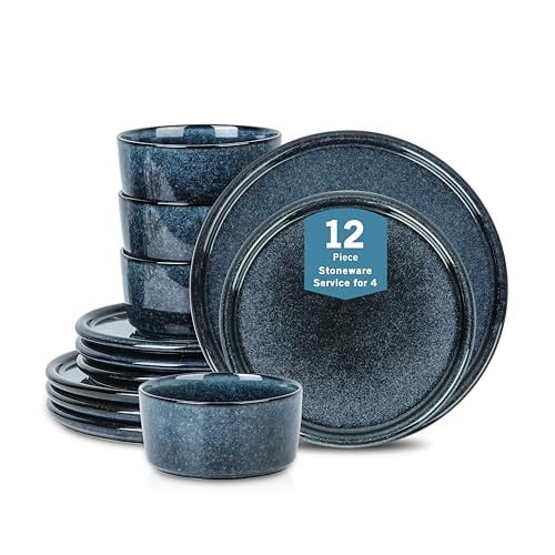 Stone Lain Eden 12-Piece Dinnerware Set Stoneware, Dark Blue Deal
