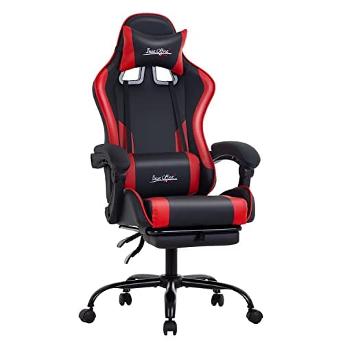 Gaming Office Desk Chair with Footrest Lumbar Support Headrest Armrest Task Rolling Swivel Ergonomic E-Sports Adjustable PC Gamer Chair