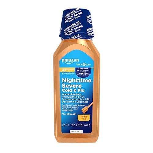 Amazon Basic Care Nighttime Honey Flavor Severe Cold and Flu 12-Oz Deal