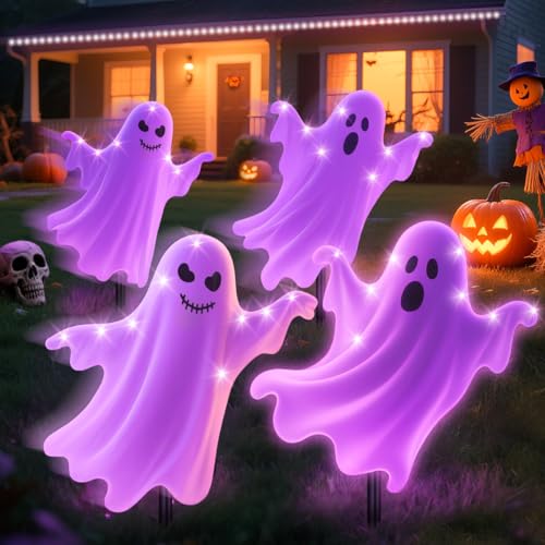 RVZHI 4-Pack Solar Ghost Halloween Lights