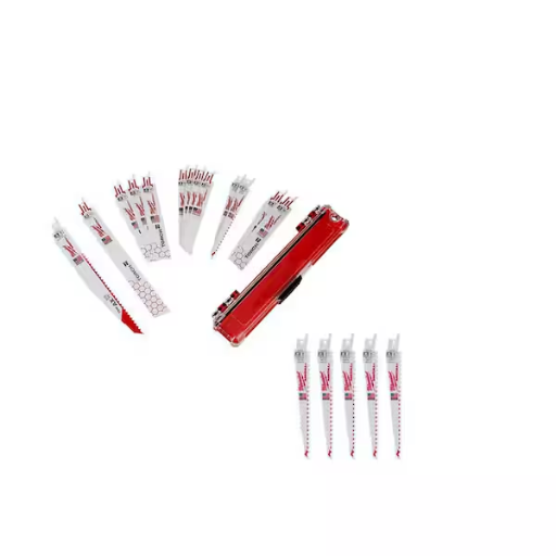 Milwaukee SAWZALL Demo Nail-Embedded Wood & Metal Cutting BiMetal Recip Saw Blade Set 13-Piece + 5 Wood Cutting Blades
