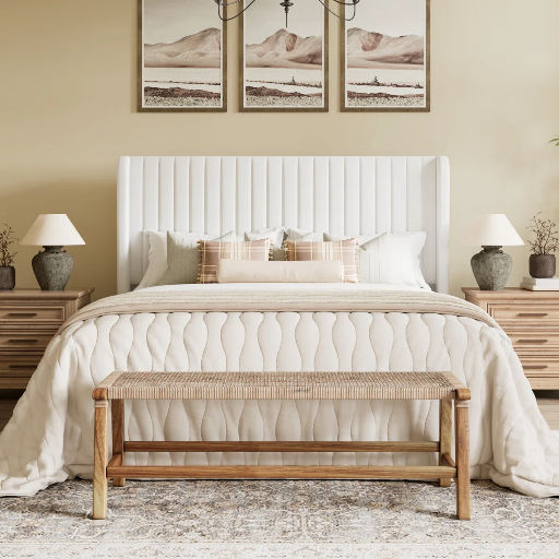Velvet Upholstered Platform Bed with Wingback Headboard and Wooden Slats (Queen) Deal