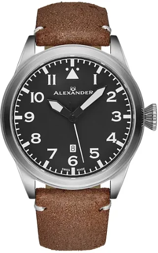 Alexander Men's Swiss Made Aviator A601.02 Quartz Watch 42mm