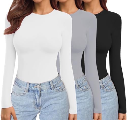 Ekouaer Women's Long Sleeve Crew Neck Shirts 3-Pack