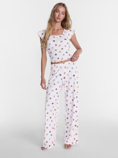 No Boundaries Henley Top and Pants Sleep Set, 2-Piece