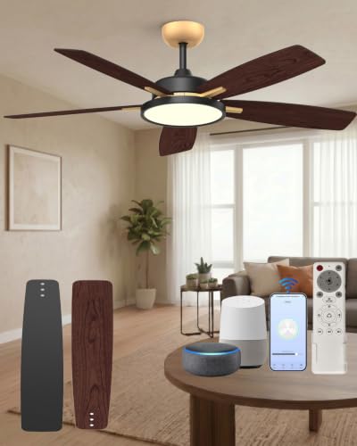 Roomratv Smart Ceiling Fan Compatible with App/Alexa/Google Home, Black Gold