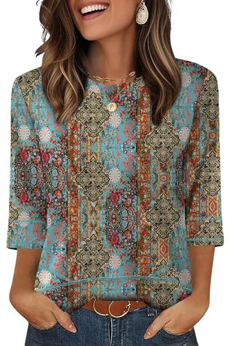  3/4 Length Sleeve Womens Tops Slit Side