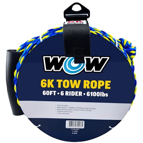 WOW Sports 60' 6,100-Lb Break Strength Tow Rope w/ Floating Foam Buoy