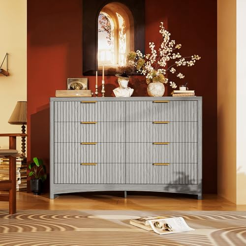 Marsail Fluted 8-Drawer Wide Wooden Dresser