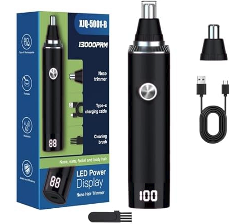 Ginity Rechargeable Ear & Nose Hair Trimmer w/ Dual Edge Blades and LED Display