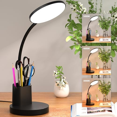 3-In-1 Vicsoon LED Dimmable Desk Lamp w/ 3 Color Modes 360° Adjustable Arm (Black)