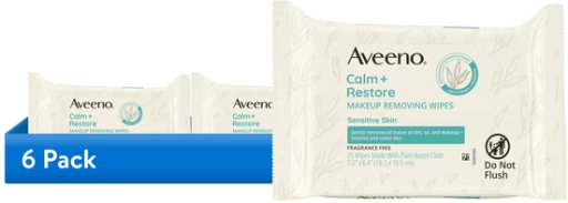 6-Pack 25-Count Aveeno Calm + Restore Unscented Face Wipes