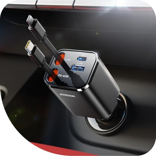 Joyroom 4-in-1 84W Retractable USB-C + Lightning Car Charger