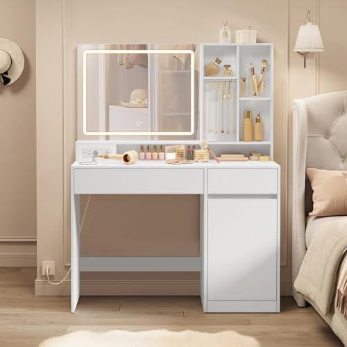 VASAGLE Kailyn Collection 43.3-Inch Wide Vanity Desk with Mirror and Lights Deal