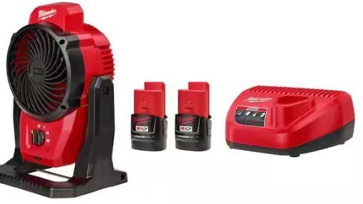 Milwaukee M12 12-Volt Lithium-Ion Cordless Jobsite Fan with M12 Compact 2.0 Ah Battery (2-Pack) Starter Kit and Charger Deal