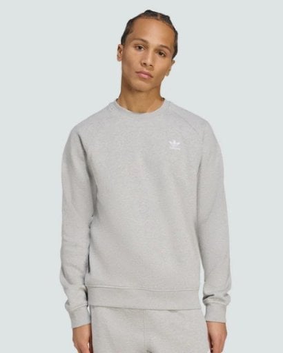Adidas Men's Trefoil Essentials Crew Sweatshirt (Medium Grey Heather / White) Deal