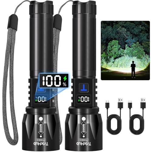TrixHub Rechargeable High Lumen Flashlights w/ 5 Modes & LCD Display 2-Pack