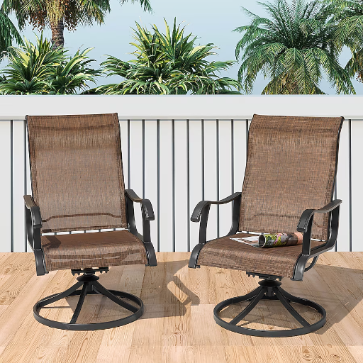Nuu Garden Patio Chairs Set of 2 BrownBlack Iron Frame Swivel Dining Chair Deal