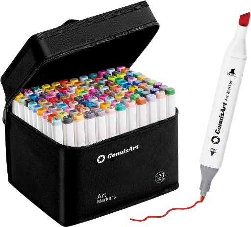 GeniusArt Alcohol Markers, Chisel & Fine Dual Tips, 120 Count