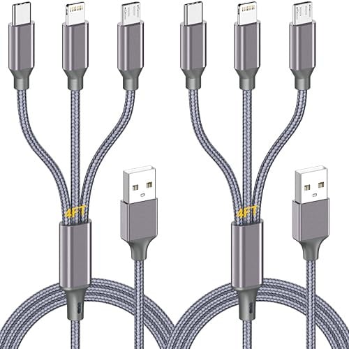 2-Pack HaoKanDe 3-In-1 Braided Lightning USB-C micro-USB Cables