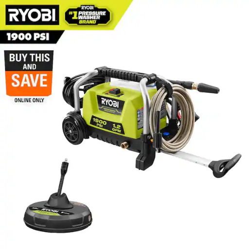 RYOBI 1900 PSI 1.2 GPM Cold Water Wheeled Electric Pressure Washer with 12 in. Surface Cleaner