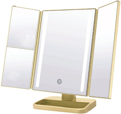 ONYX Professional Anniversary Edition Trifold Tabletop LED Vanity Mirror Gold