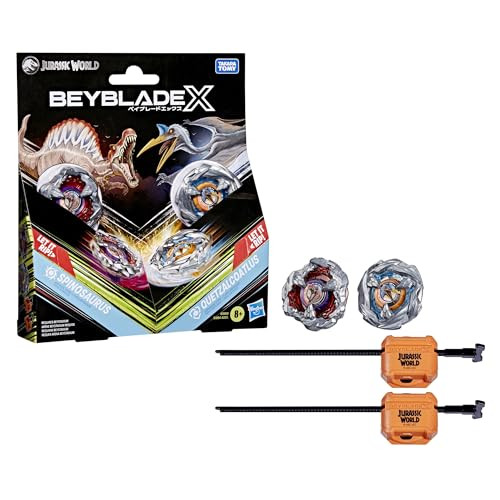 2-Pack Beyblade X Jurassic World Collab: Battling Tops Toy w/ Launchers