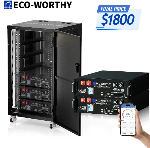 ECO-WORTHY 2-Pack 48V 100AH Lithium Battery UL1973+UL9540A+RACK6 V3 Server Rack
