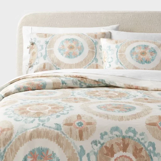 Threshold 3-Pc 100% Cotton Sateen Boho Suzani Print Duvet Cover & Sham Set (Full/Queen) Deal
