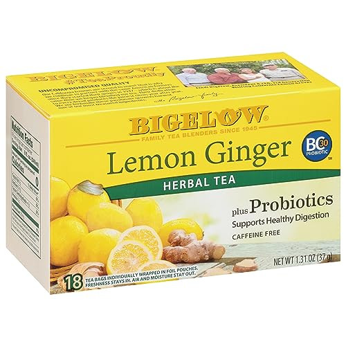 Bigelow Tea Lemon Ginger plus Probiotics Herbal Tea 6-Pack 18-Count