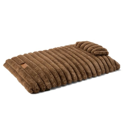 TOWN & COUNTRY LUXE CuddleTown Ribbed Bubble Stripe Pillow Crate Mat Pet Bed, Brown, Medium 35"x24"x3"