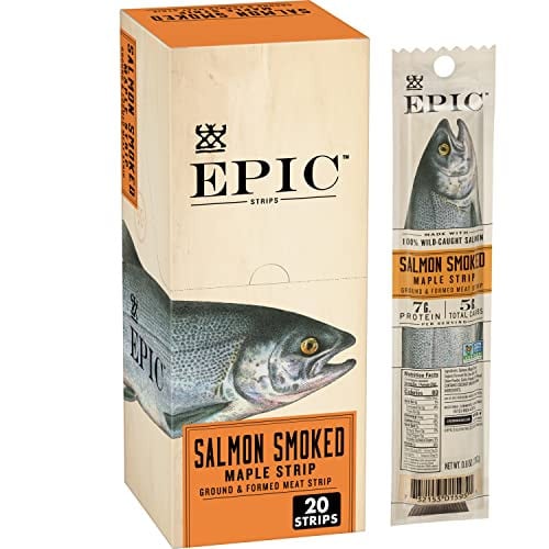 EPIC Salmon Smoked Maple Strips, Wild Caught, Paleo Friendly, 20 Ct