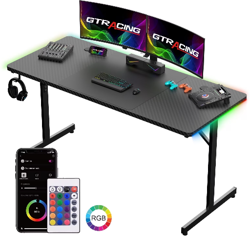 GTRACING 55" RGB Gaming Computer Desk w/ Mouse Pad (Black)