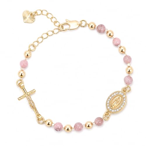 Women's Cross Rosary Bracelet 14K Gold Plated Deal