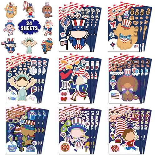 4th of July Make a Face Sticker Set 24 Count